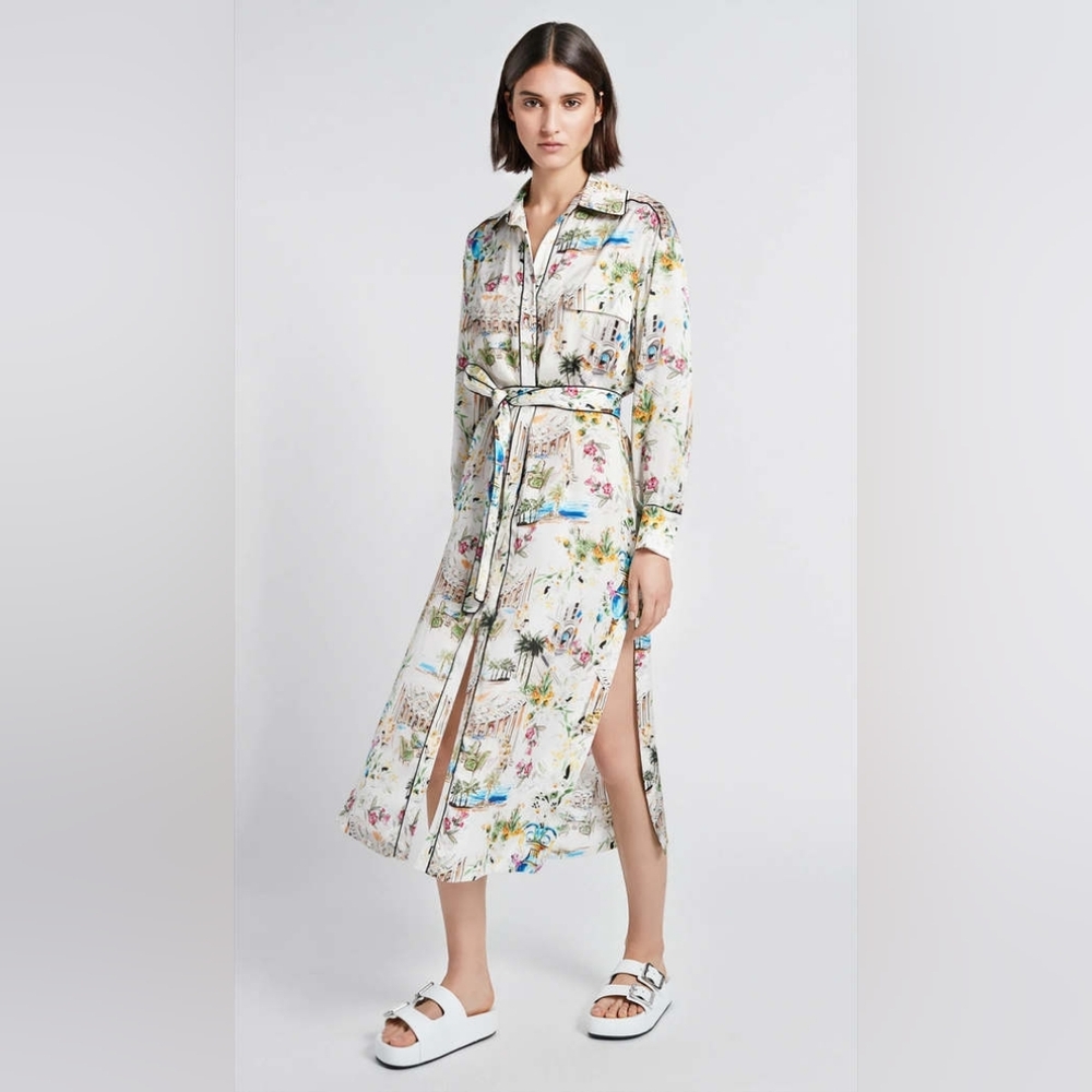 SMYTHE Cote d'Azur Floral Print Long Sleeve Shirt Dress Size XS Org $650 - Picture 1 of 15
